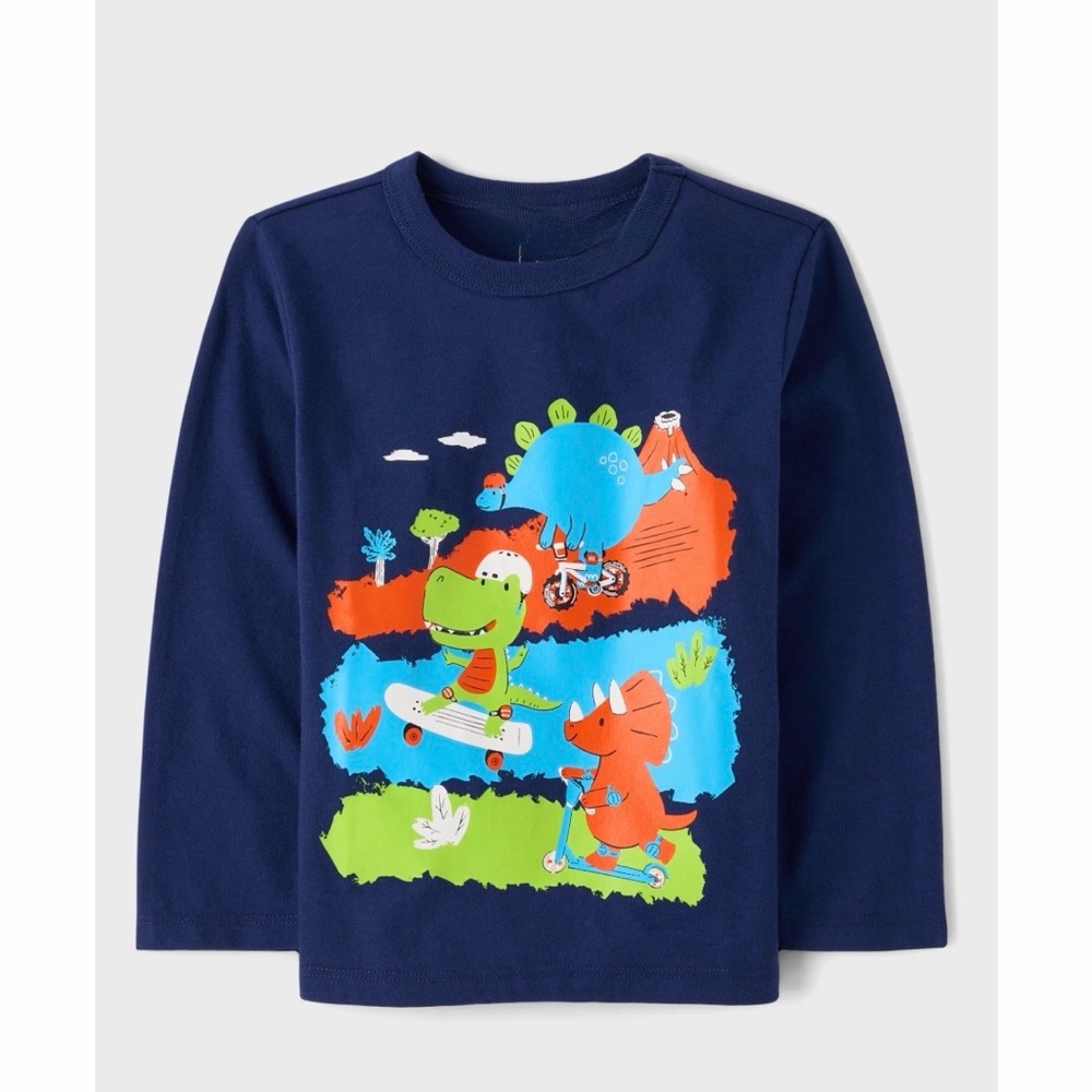 NWT: Toddler Boys Dinosaur 🦖🦕 Skater Graphic Long sleeve Tee- Navy